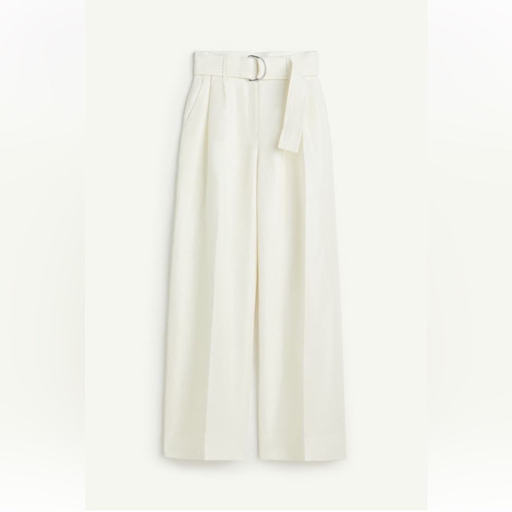 H&M Wide Leg Pants Linen Blend White Size 12 - NWT